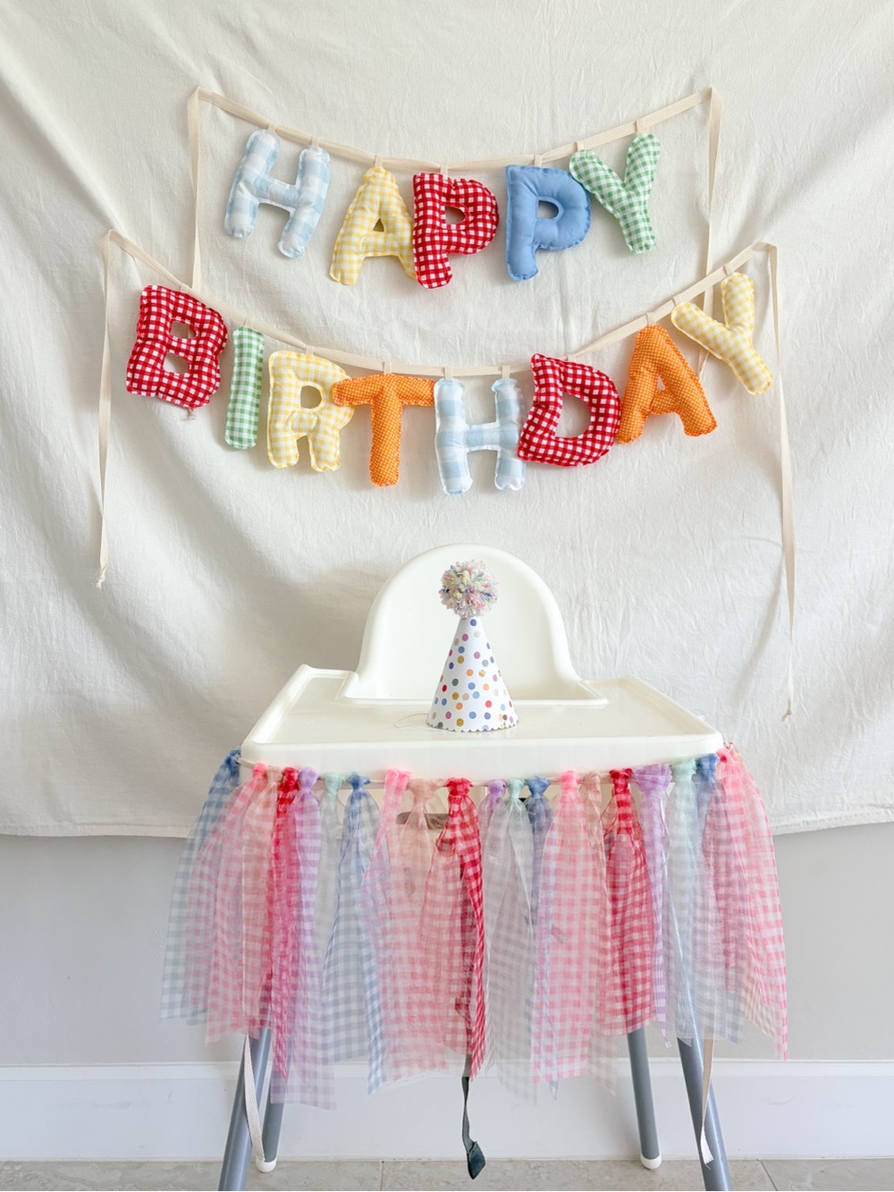 Gingham tulle sheer high chair garland banner - Party Decoration